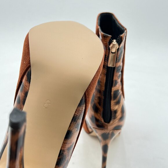 FSJ Brown High Heel Ankle Boots Leopard Print Pointed Toe Stilettos Zipper Shoes - Picture 6 of 8